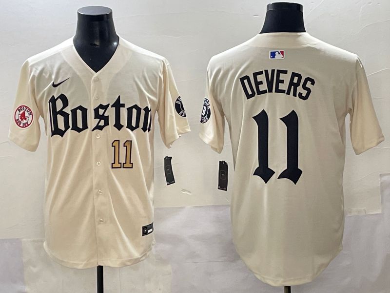 Men 2025 Boston Red Sox #11 Devers Cream Five generations Joint Name Nike MLB Jersey style 4